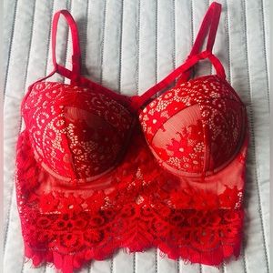 Strappy Red lace Corset Bra